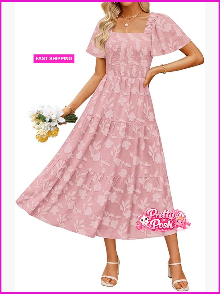 Womens Summer Boho Floral Midi Dress Casual Flowy Beach Wedding Guest Long